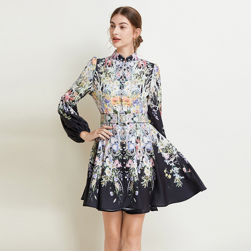 Temperament vacation dress printing autumn T-back for women