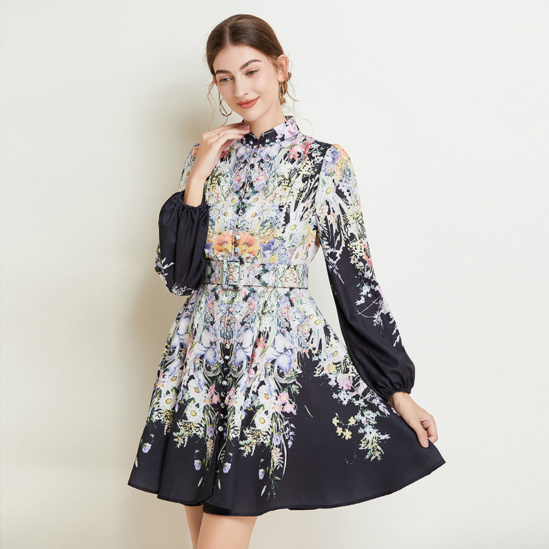 Temperament vacation dress printing autumn T-back for women