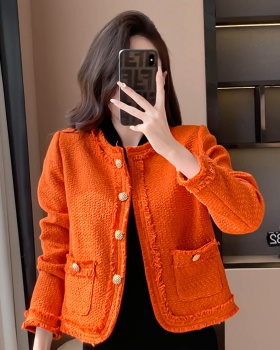Niche orange autumn coat chanelstyle short tops for women