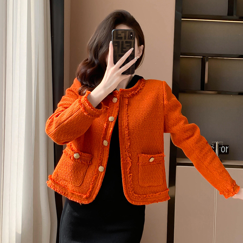 Niche orange autumn coat chanelstyle short tops for women