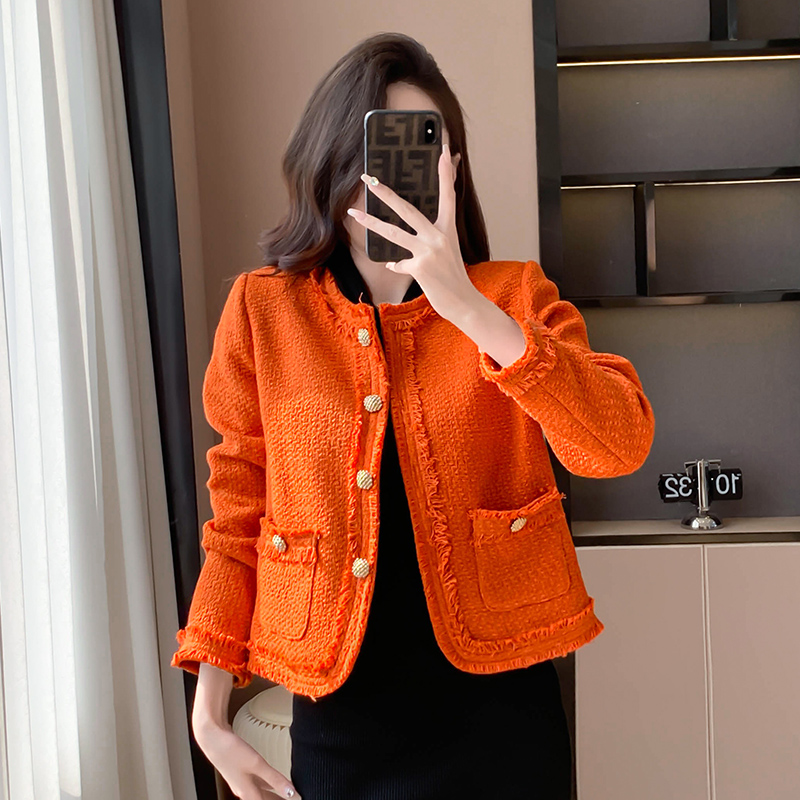 Niche orange autumn coat chanelstyle short tops for women