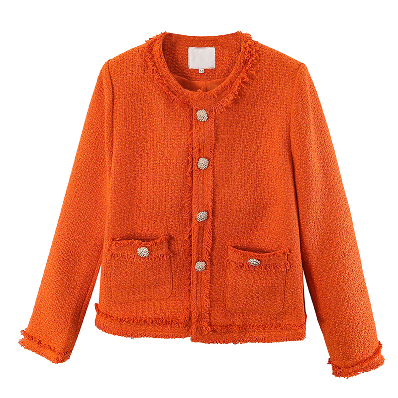 Niche orange autumn coat chanelstyle short tops for women