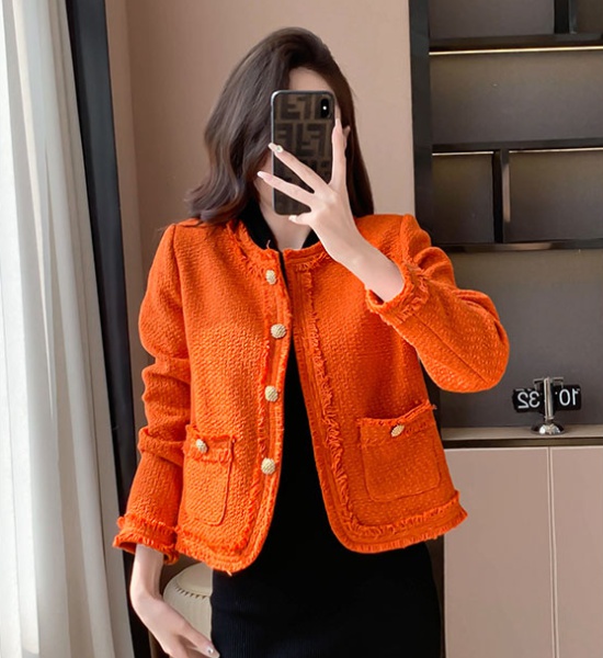 Niche orange autumn coat chanelstyle short tops for women