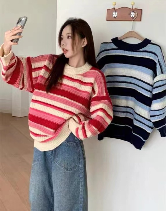 Loose niche sweater Casual stripe tops for women