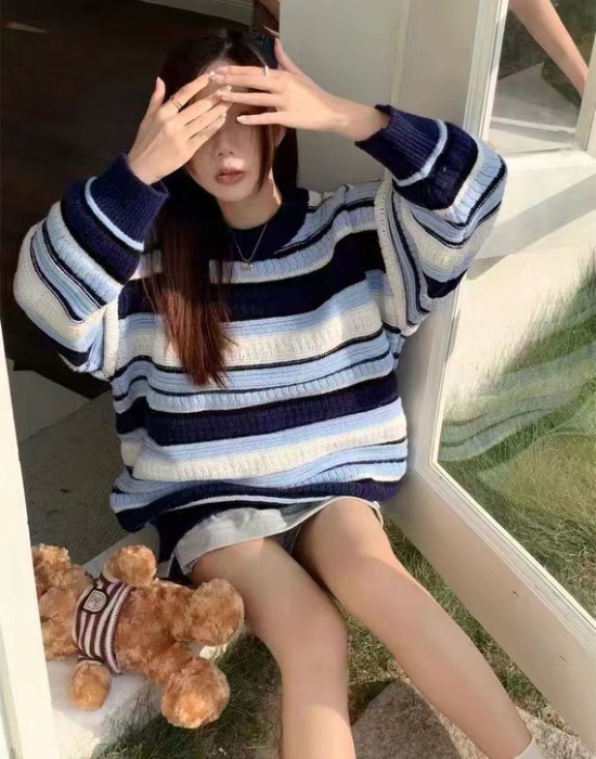 Loose niche sweater Casual stripe tops for women