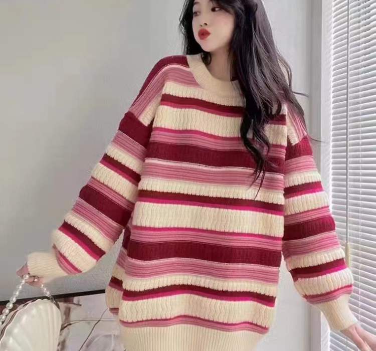 Loose niche sweater Casual stripe tops for women