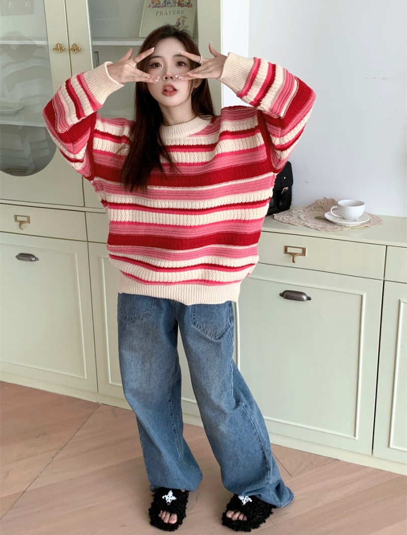 Loose niche sweater Casual stripe tops for women