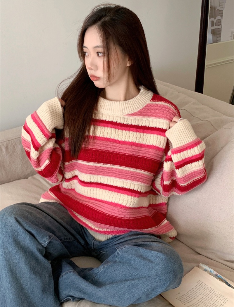 Loose niche sweater Casual stripe tops for women