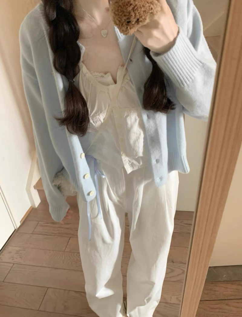 Tender spring and autumn coat blue tops for women