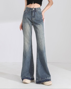 High waist speaker jeans micro speaker burr long pants