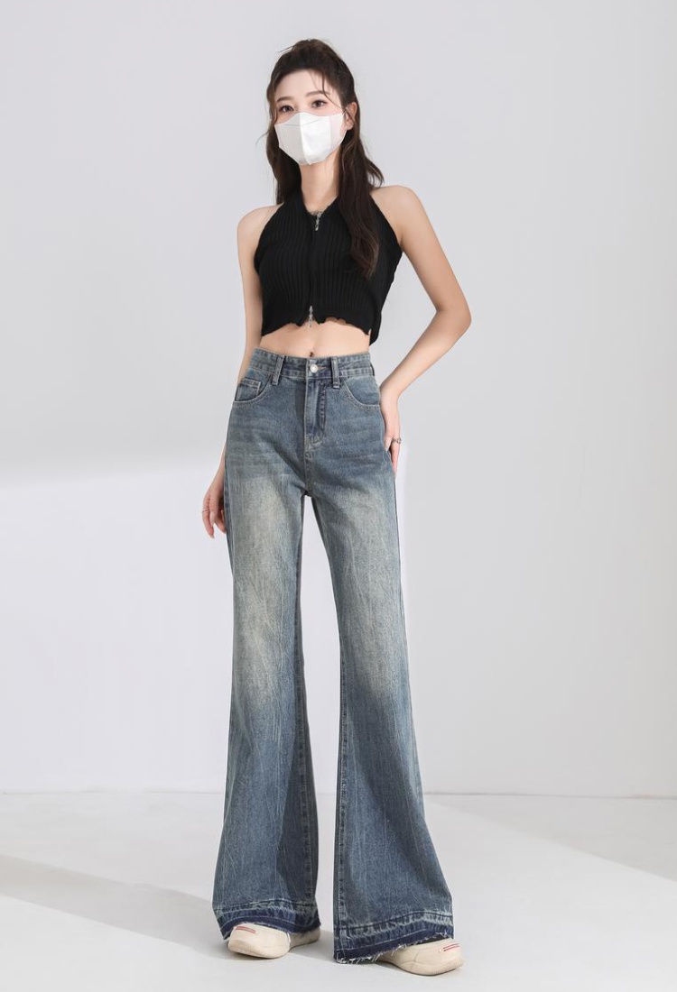 High waist speaker jeans micro speaker burr long pants