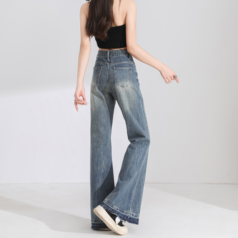 High waist speaker jeans micro speaker burr long pants