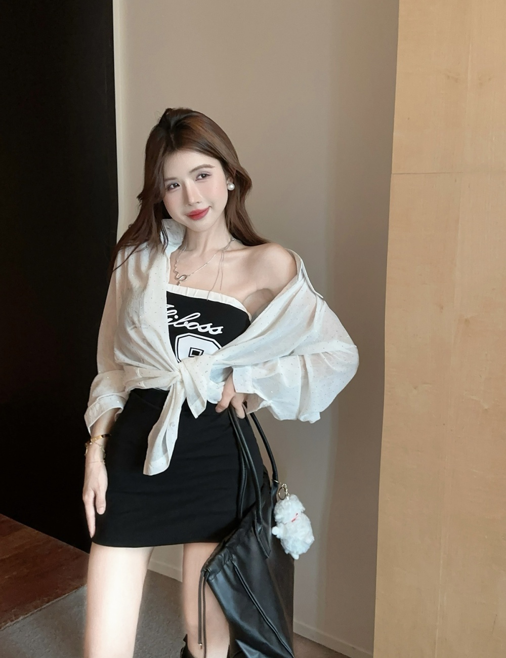 Mixed colors fashion skirt autumn shirt a set for women