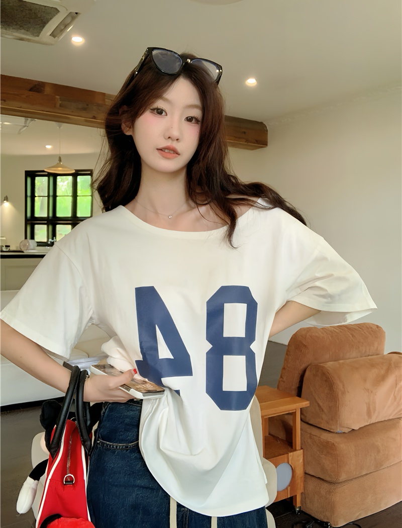 Printing loose Casual strapless all-match T-shirt