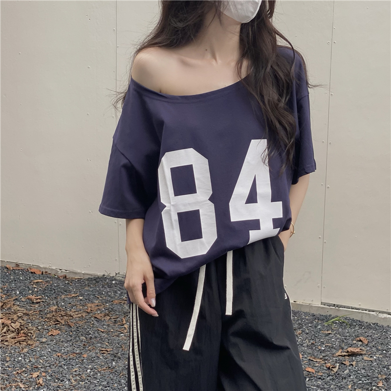 Printing loose Casual strapless all-match T-shirt