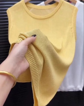 Slim yellow waistcoat summer knitted vest for women