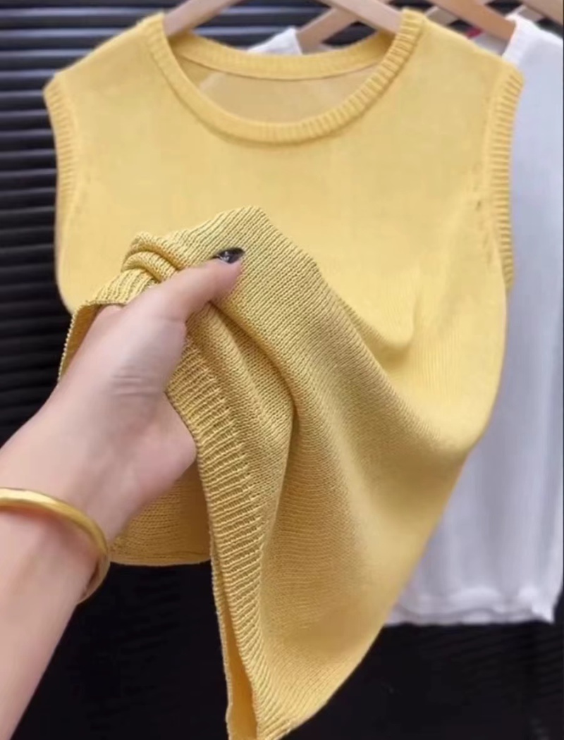 Slim yellow waistcoat summer knitted vest for women