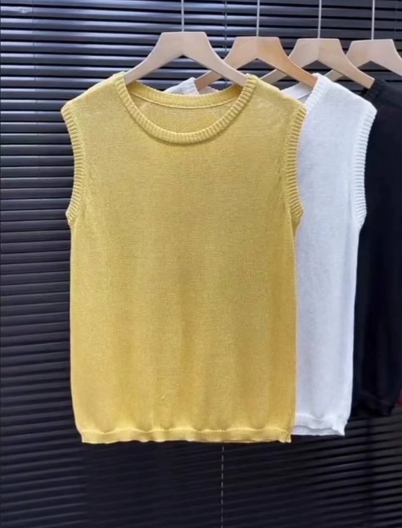 Slim yellow waistcoat summer knitted vest for women