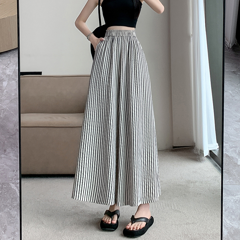 Stripe wide leg pants nine tenths culottes for women