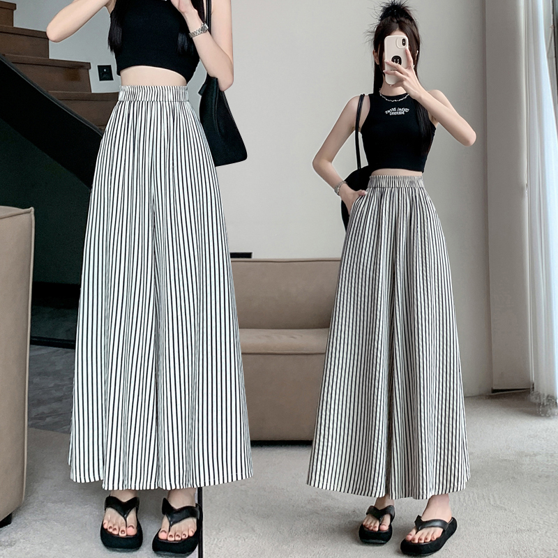 Stripe wide leg pants nine tenths culottes for women