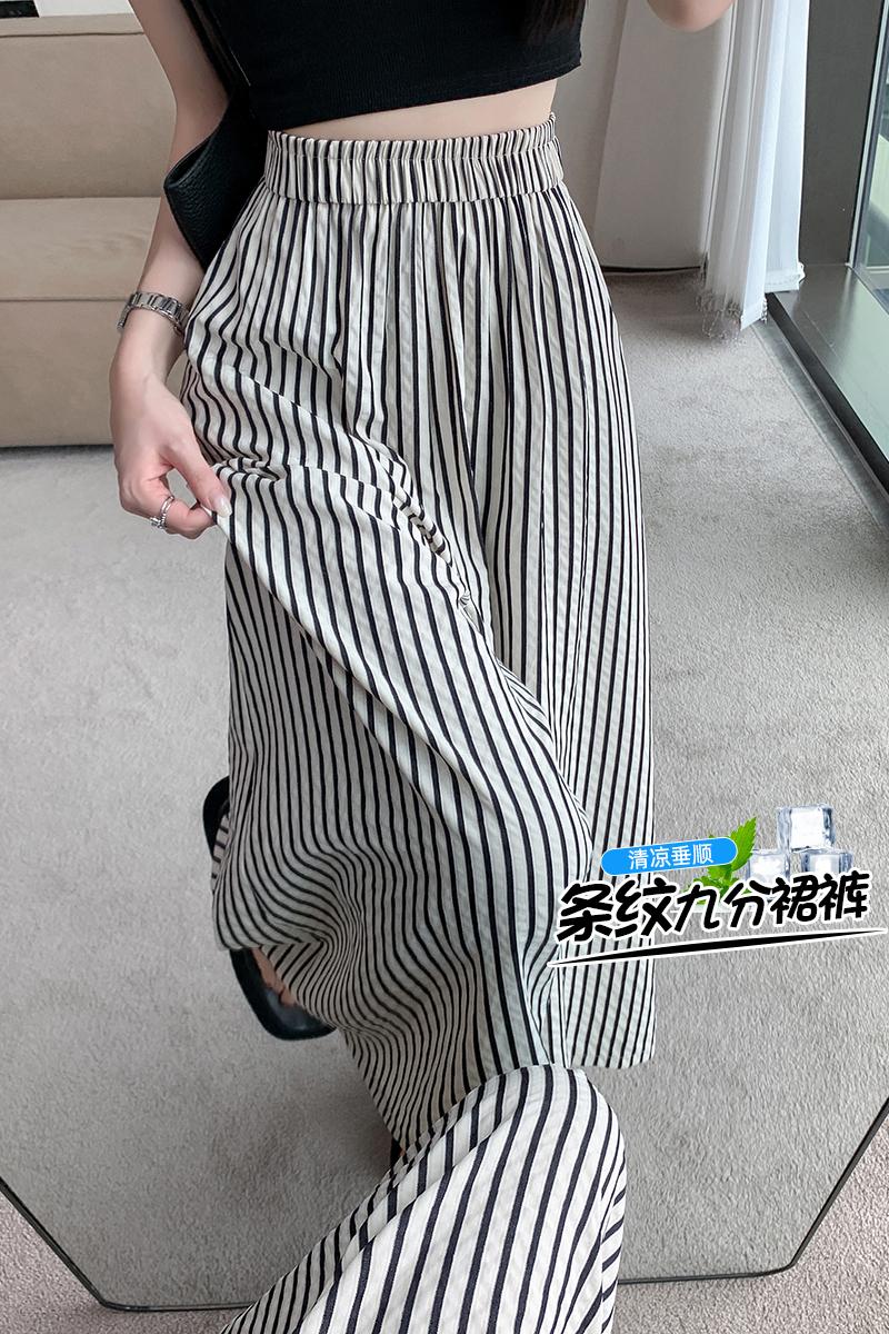 Stripe wide leg pants nine tenths culottes for women