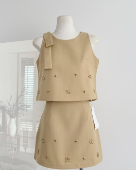 Summer chanelstyle short skirt white vest 2pcs set for women