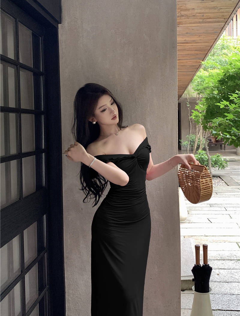 V-neck lotus leaf edges long dress tender dress for women