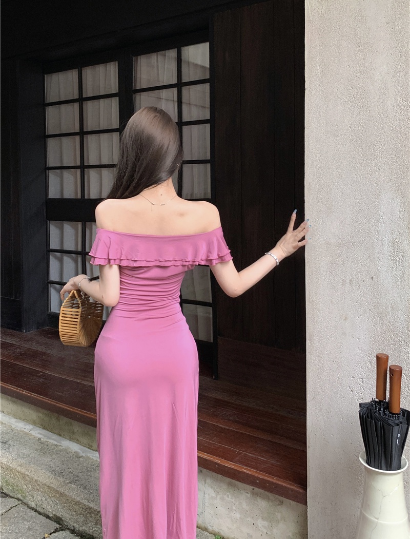 V-neck lotus leaf edges long dress tender dress for women