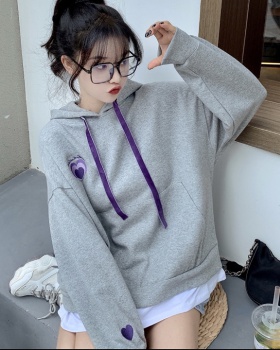 All-match Pseudo-two plus velvet hooded embroidery hoodie