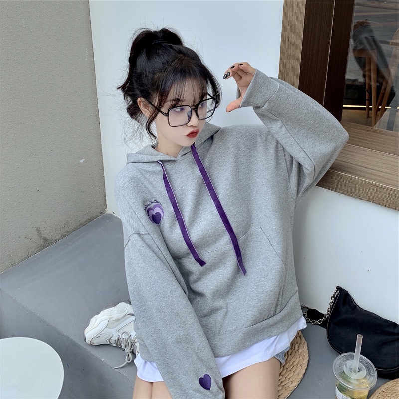 All-match Pseudo-two plus velvet hooded embroidery hoodie