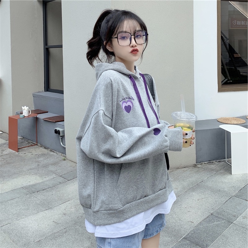 All-match Pseudo-two plus velvet hooded embroidery hoodie