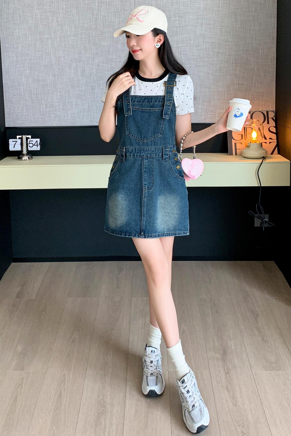 Retro short denim strap dress summer slim American style dress