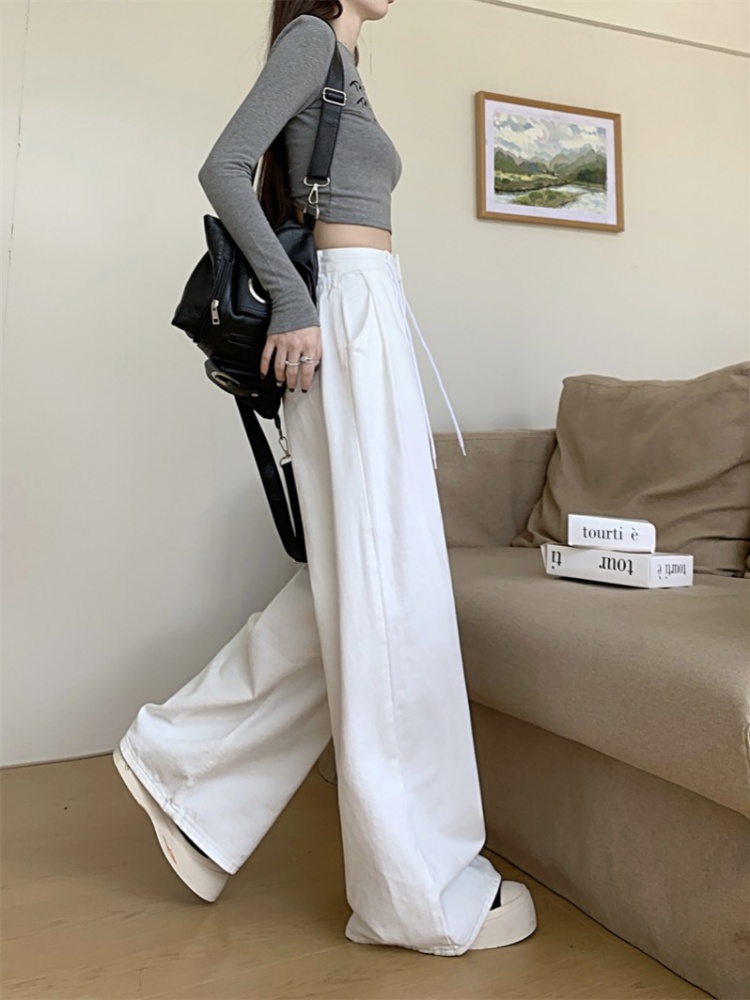 Straight pants mopping casual pants denim white long pants