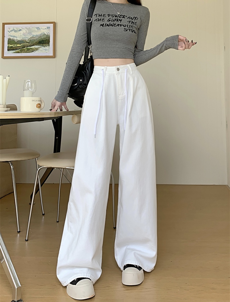 Straight pants mopping casual pants denim white long pants