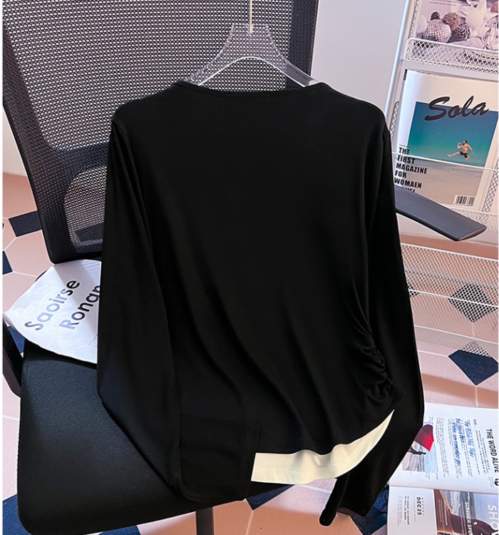 Pinched waist long sleeve T-shirt Pseudo-two bottoming shirt