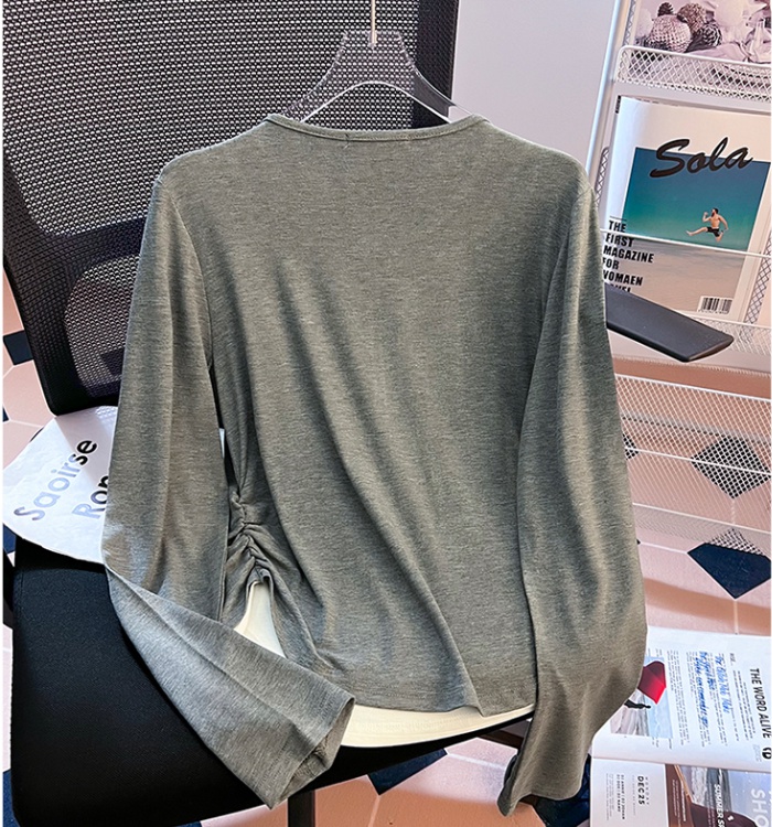 Pinched waist long sleeve T-shirt Pseudo-two bottoming shirt