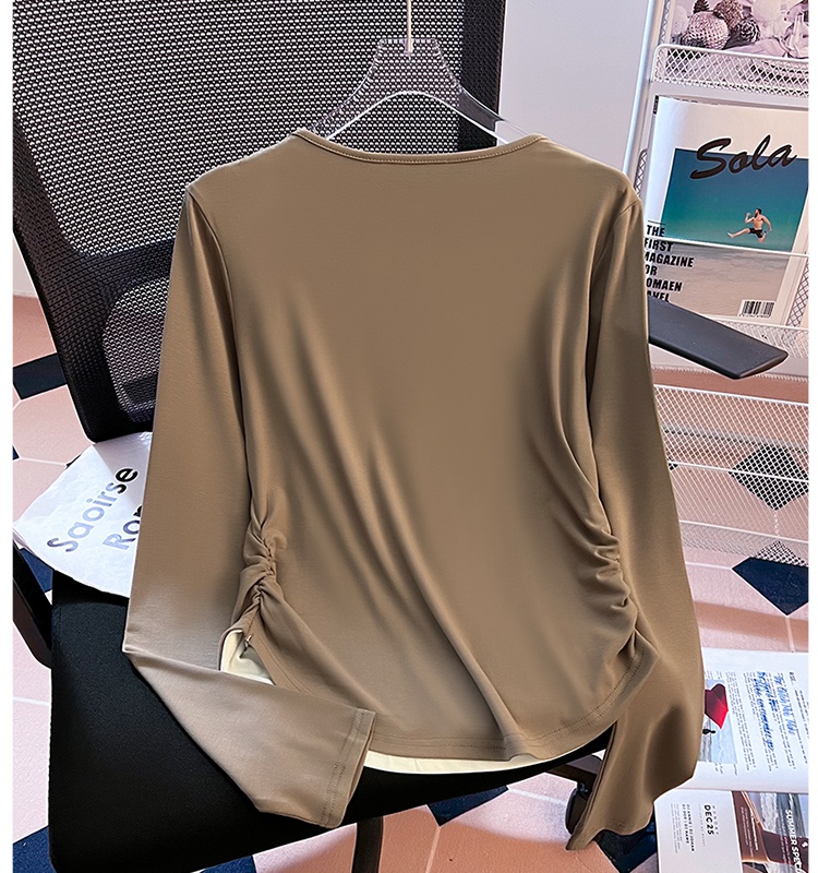 Pinched waist long sleeve T-shirt Pseudo-two bottoming shirt