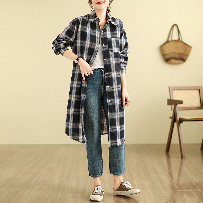 Plaid long large yard autumn shirt for women