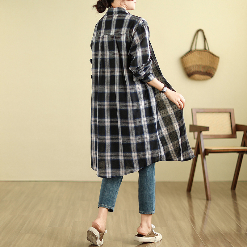 Plaid long large yard autumn shirt for women