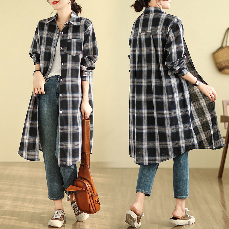 Plaid long large yard autumn shirt for women