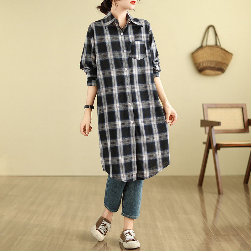 Plaid long large yard autumn shirt for women