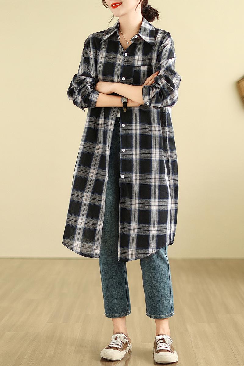 Plaid long large yard autumn shirt for women