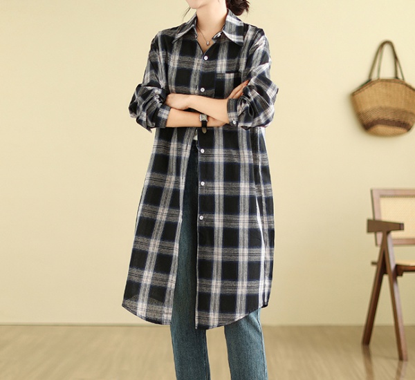 Plaid long large yard autumn shirt for women