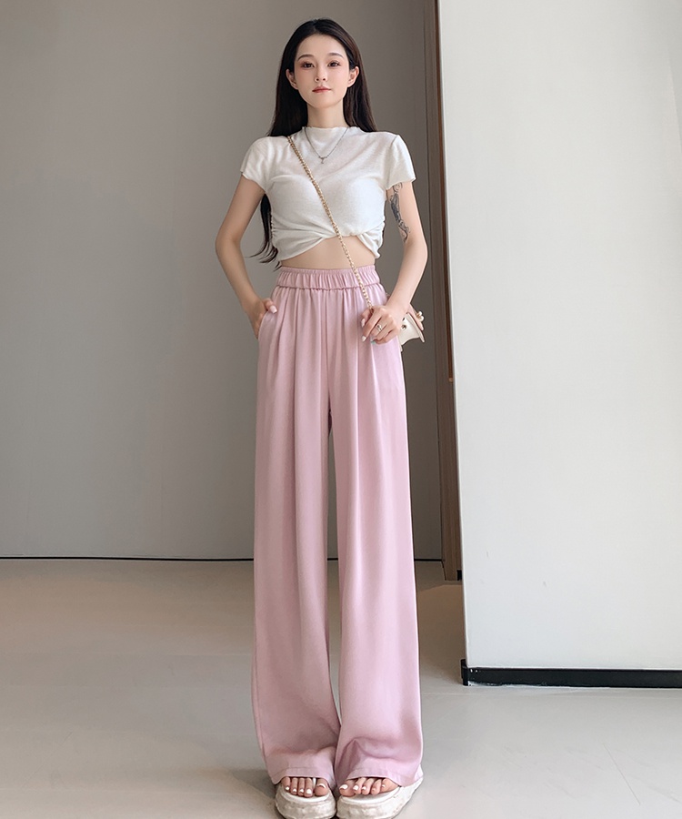 Summer mopping satin wide leg pants drape Casual pants