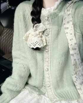 Green flowers retro spring cardigan lazy knitted art tops