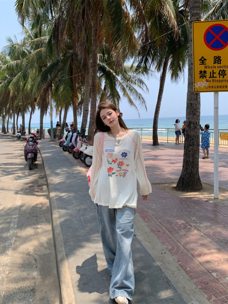 Long sleeve thin breathable sunscreen printing tops