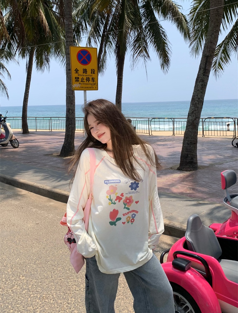 Long sleeve thin breathable sunscreen printing tops