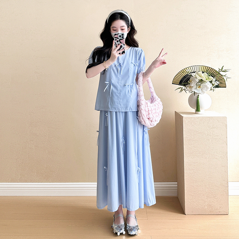 Bow loose stereoscopic maternity clothing a set