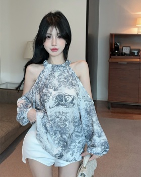 A-line strapless printing dress halter embroidery shirt