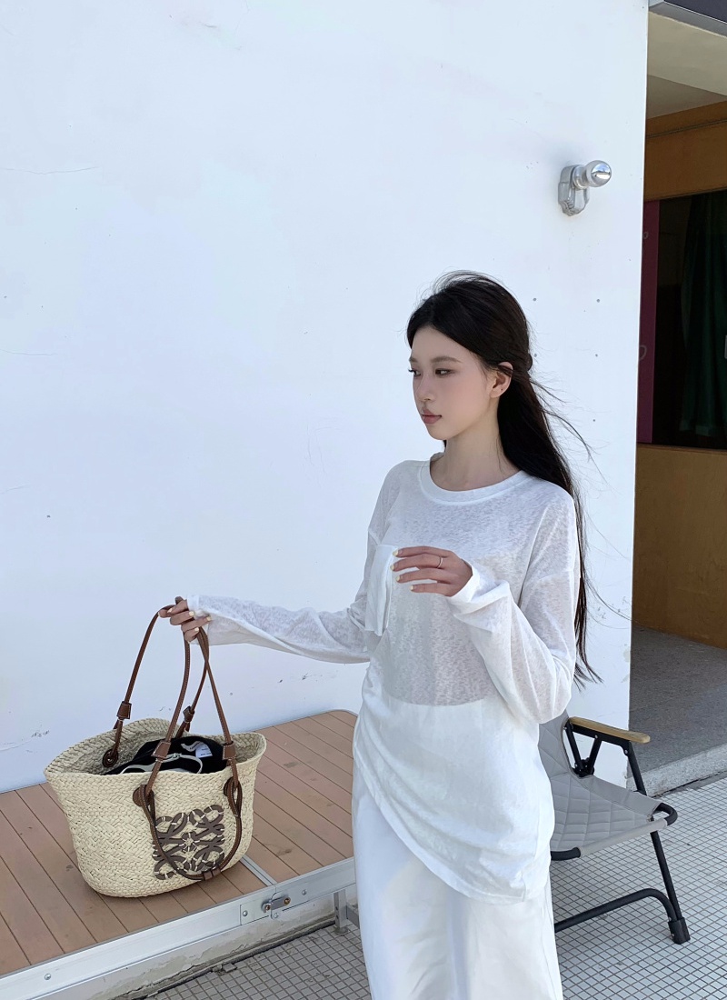 Sunscreen loose thin smock summer round neck tops for women